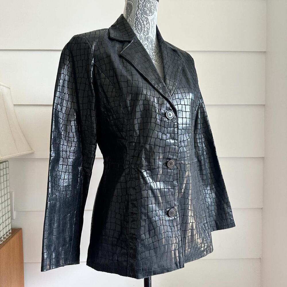 Black Leather Embossed Crocodile Blazer by Dialogue size XS